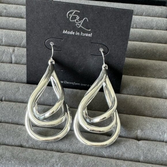 E&L Israel Sterling Silver Electroform Jungle Earrings 3” long - Picture 5 of 13